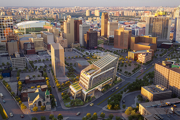 A rendering of the U-M Center for Innovation in Detroit