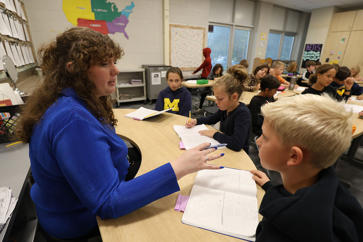 Lizzie Lockwood engages with her fourth-grade class near Grand Rapids, Michigan